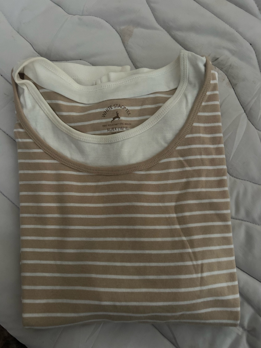 White Stag Cream & Tan Striped Women's Short Sleeve Shirt
